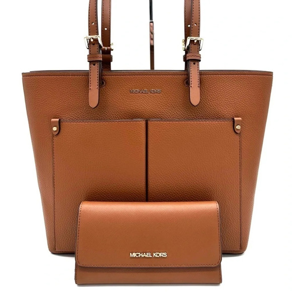 Michael Kors Handbags - Michael Kors Jet Set Medium Pocket Tote Bag & Large Trifold Wallet Luggage (NWT)